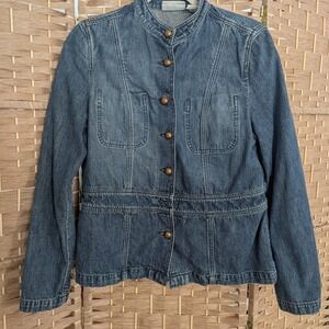 VTG Y2K Liz Claiborne Denim Blazer Jean Jacket Tailored Military Minimalist Med